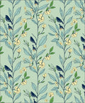 Pale Green Branch Bird Floral Rug