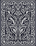 Dark Navy White Baroque Scroll Foliage Rug