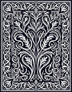 Dark Navy White Baroque Scroll Foliage Rug