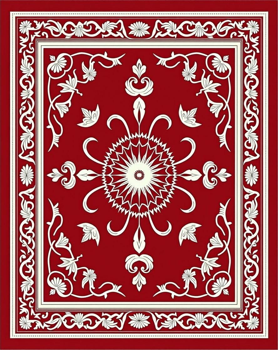 Scarlet Symmetry Bloom Border Rug