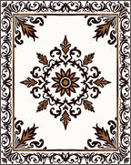 Elegant Brown Gold Floral Medallion Corner Rug