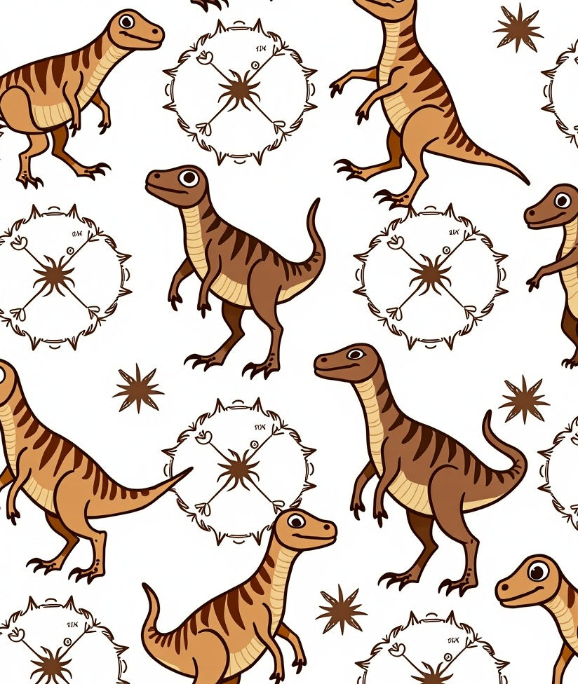 Brown Dinosaur Figures and Starbursts Rug