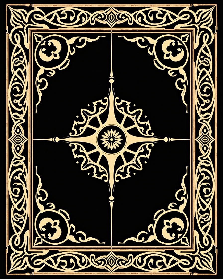 Black Gold Ornate Art Nouveau Rug