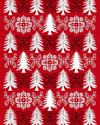 Red White Christmas Trees Snowflakes Intricate Rug
