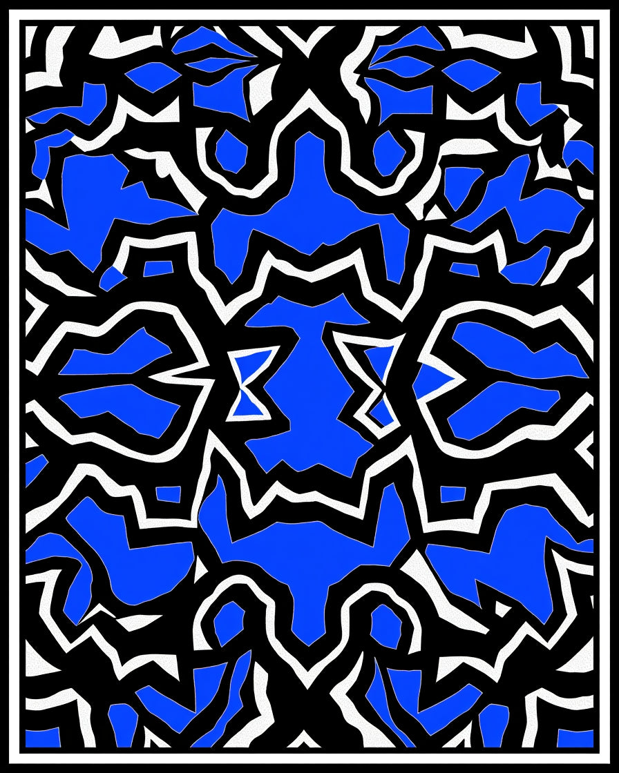 Bold Blue Abstract Fractal Mirror Rug