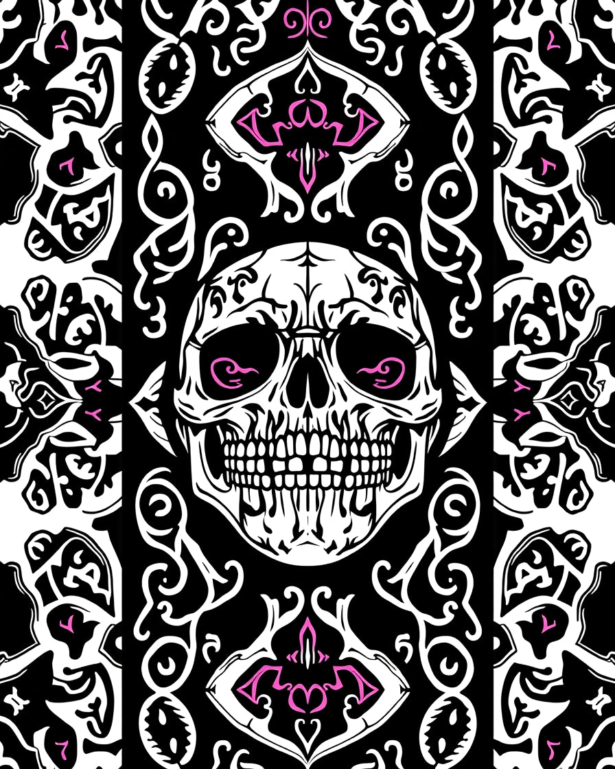 Gothic Skull Black Pink Accents Rug