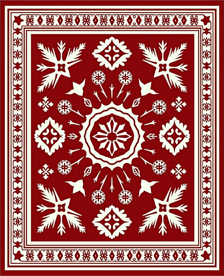 Crimson and Cream Mandala Flourish Rug