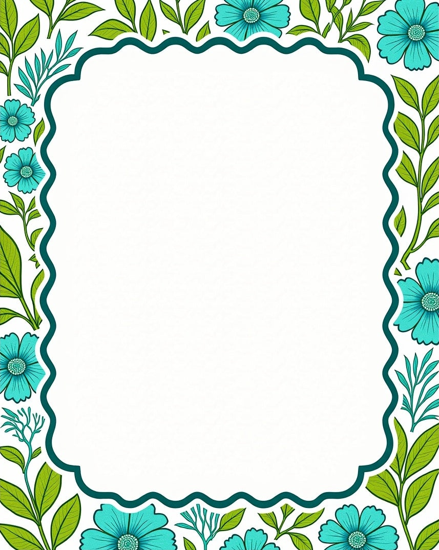 Turquoise Floral Branch Border Rug