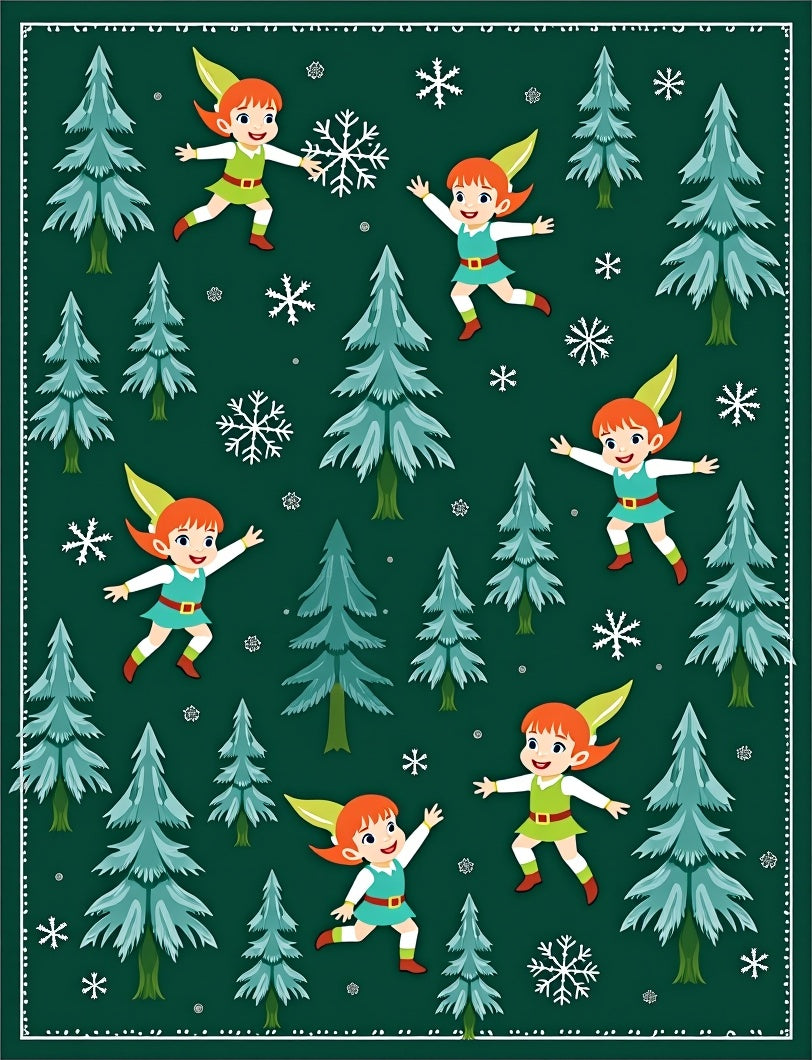 Christmas Elves and Pine Trees Rug