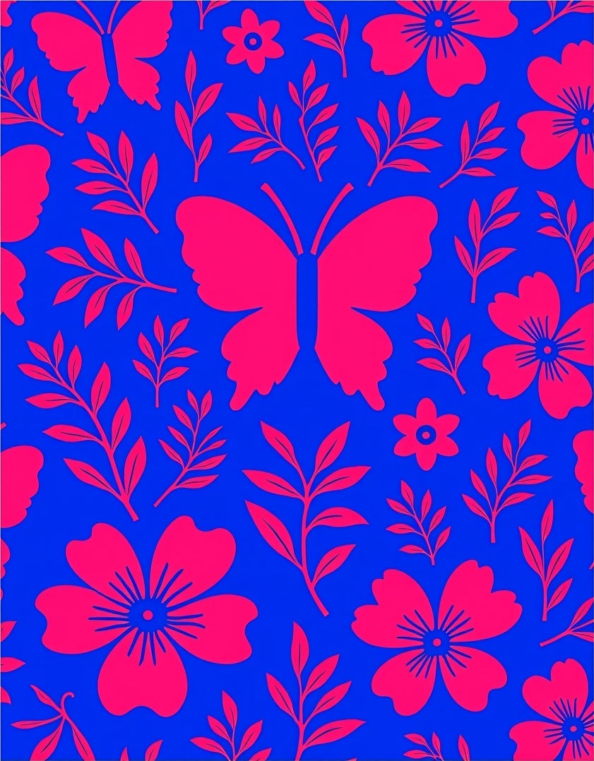 Vibrant Pink Butterfly Floral Garden Rug