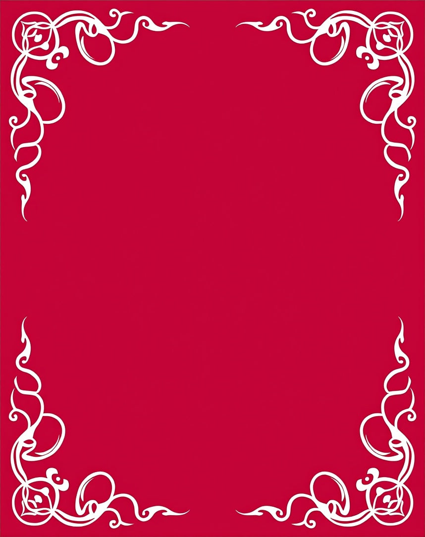 Crimson White Scrollwork Corner Border Rug