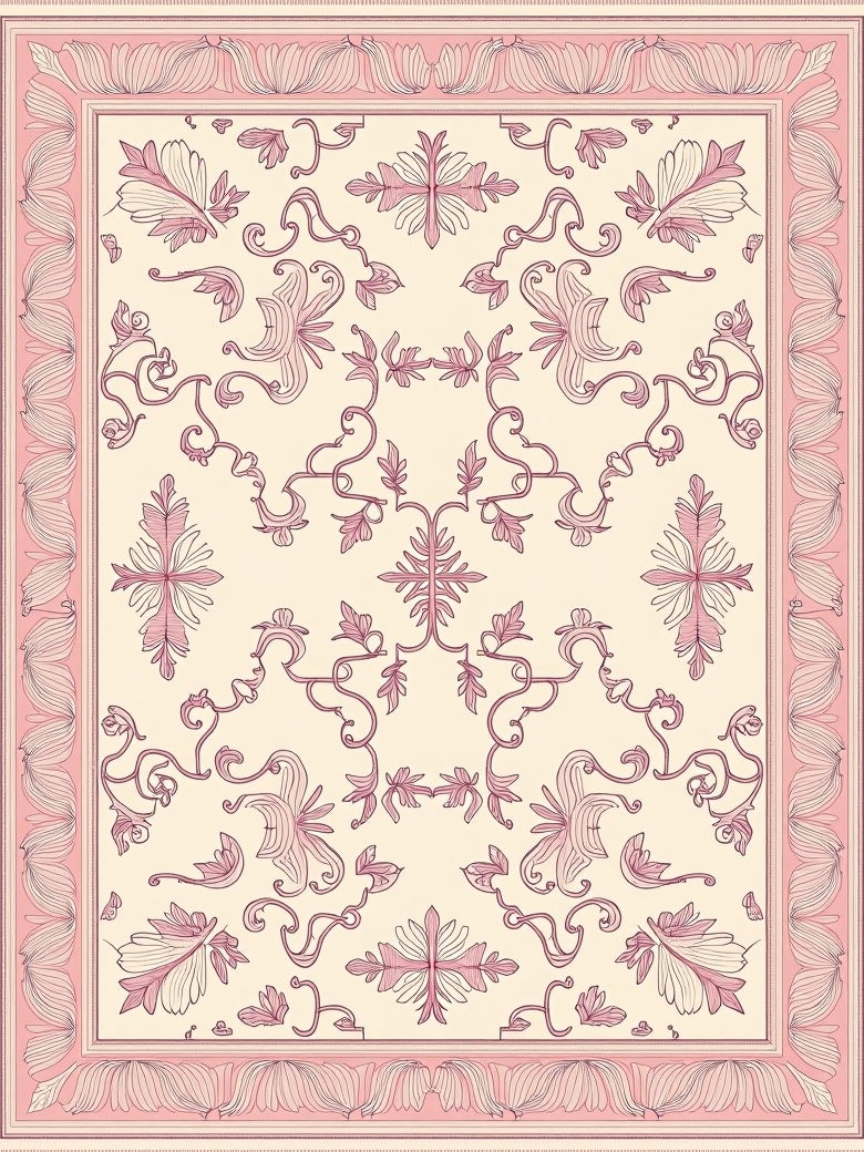 Pale Pink Vintage Floral Crest Rug