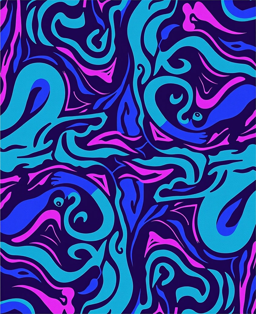 Vibrant Swirls Blue Pink Abstract Rug