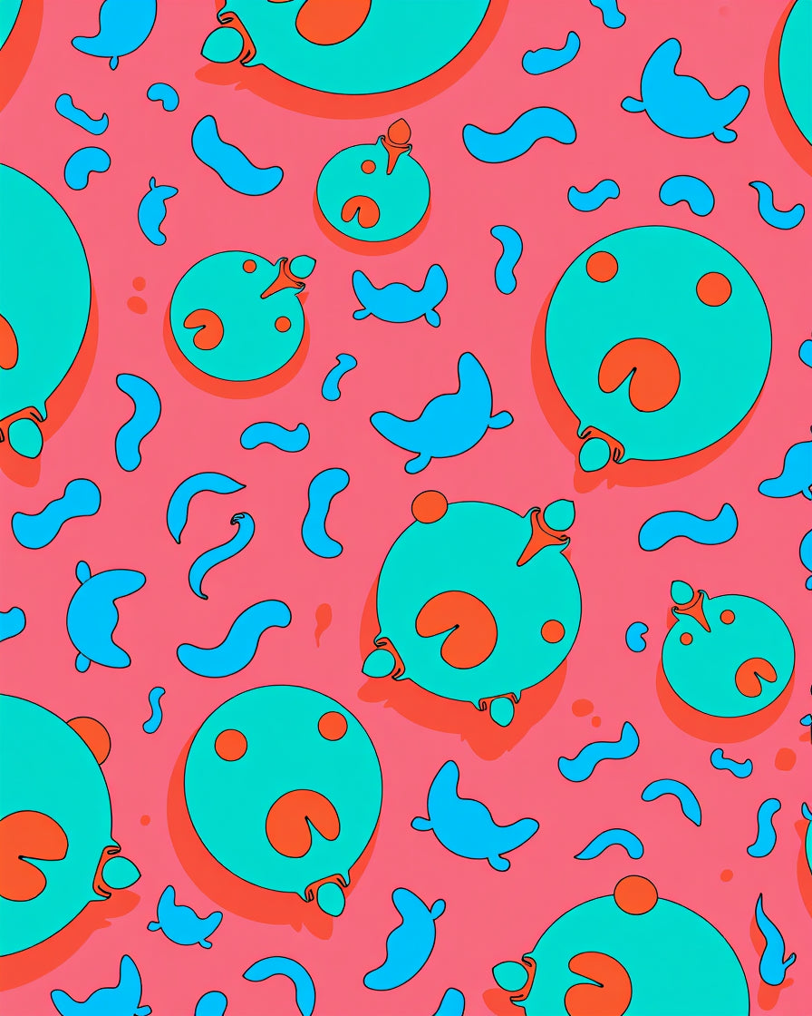 Coral And Teal Round Creatures Rug