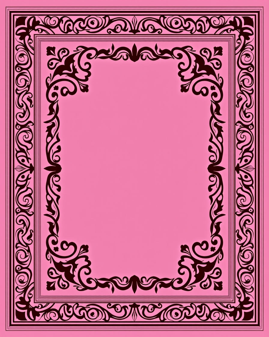 Ornate Pink Scrollwork Border Rug