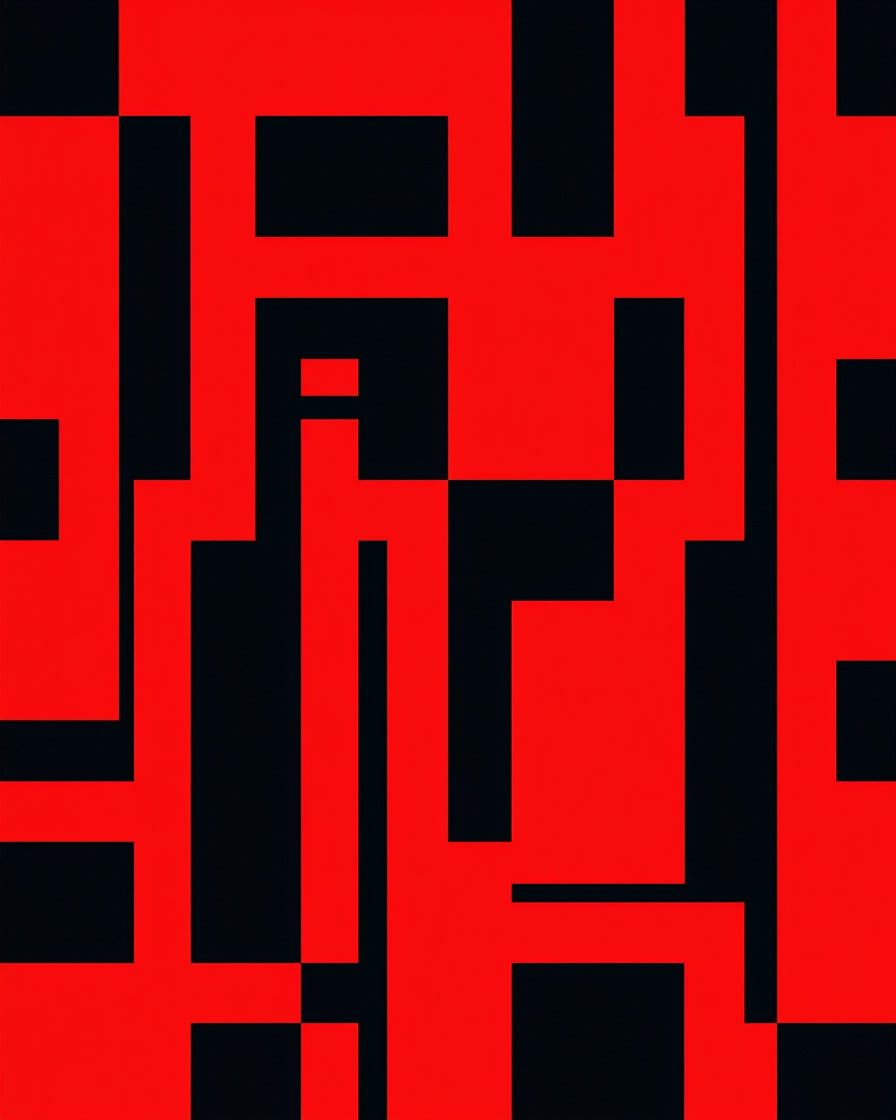 Bold Red Abstract Geometric Lines Rug