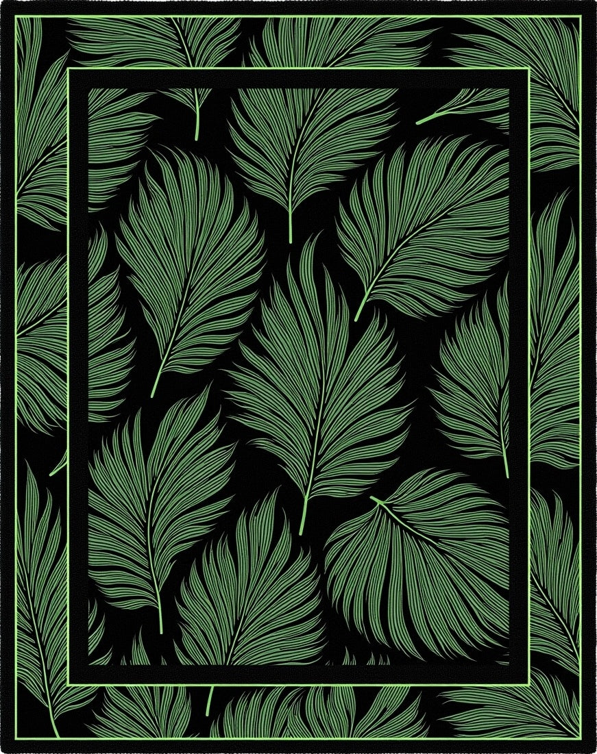 Lime Green Palm Frond Tropical Rug