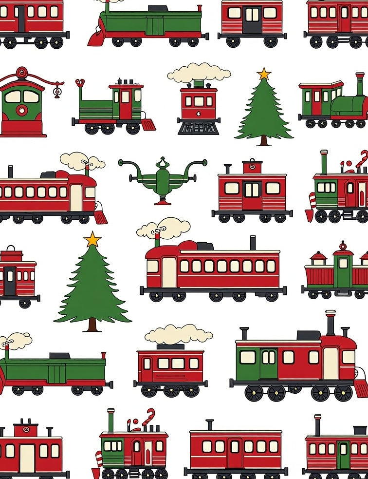 Festive Red Green Train Holiday Motif Rug