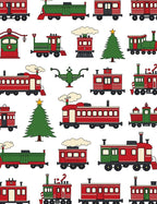 Festive Red Green Train Holiday Motif Rug
