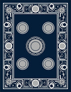 Navy Blue Geometric Circles Frame Rug