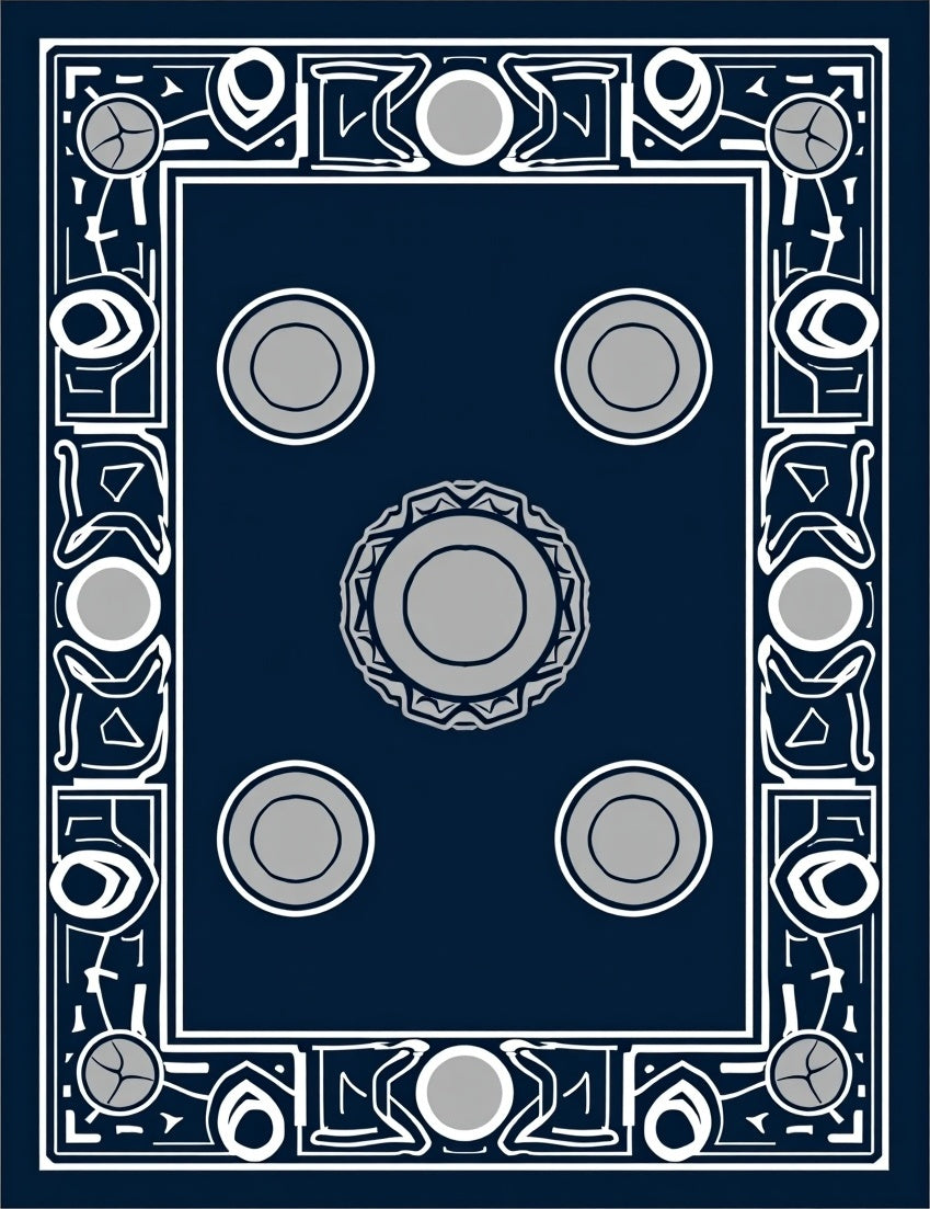 Navy Blue Geometric Circles Frame Rug