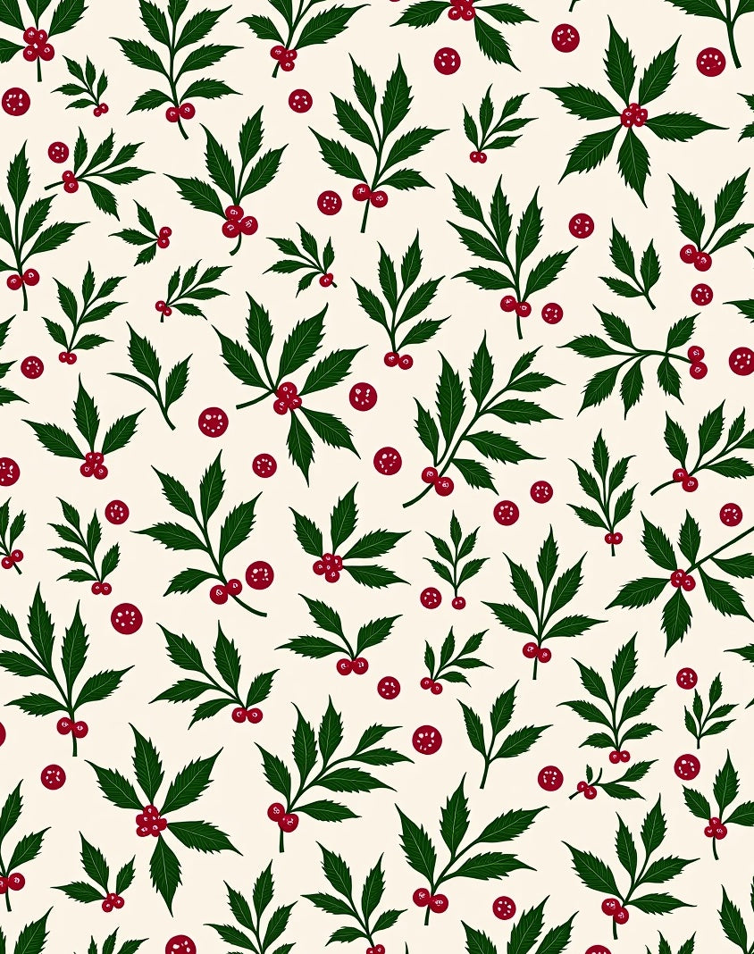 Green Leaf Red Berry Festive Rug