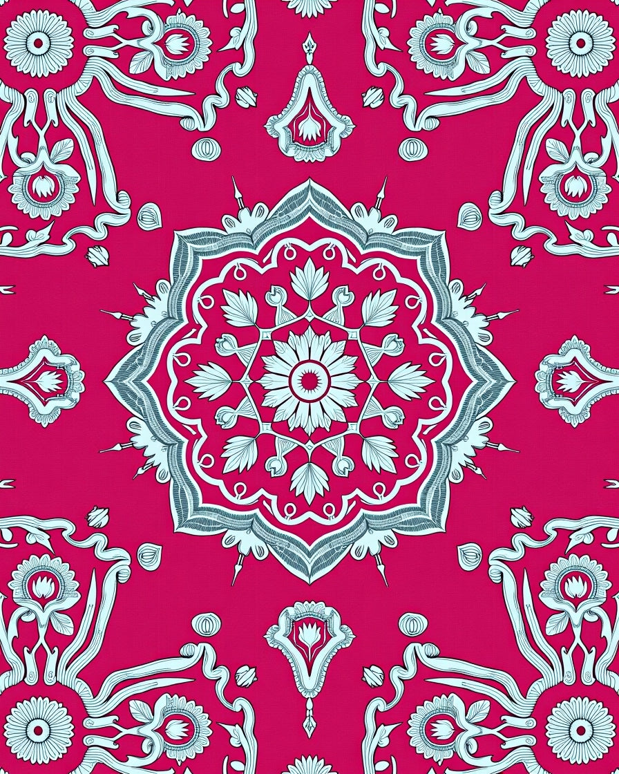Vibrant Pink Floral Medallion Art Rug