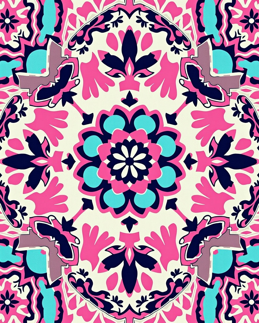 Vibrant Pink Navy Blue Mandala Rug