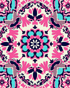 Vibrant Pink Navy Blue Mandala Rug
