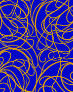 Bold Blue Gold Swirling Lines Rug
