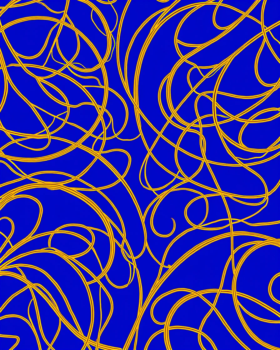 Bold Blue Gold Swirling Lines Rug