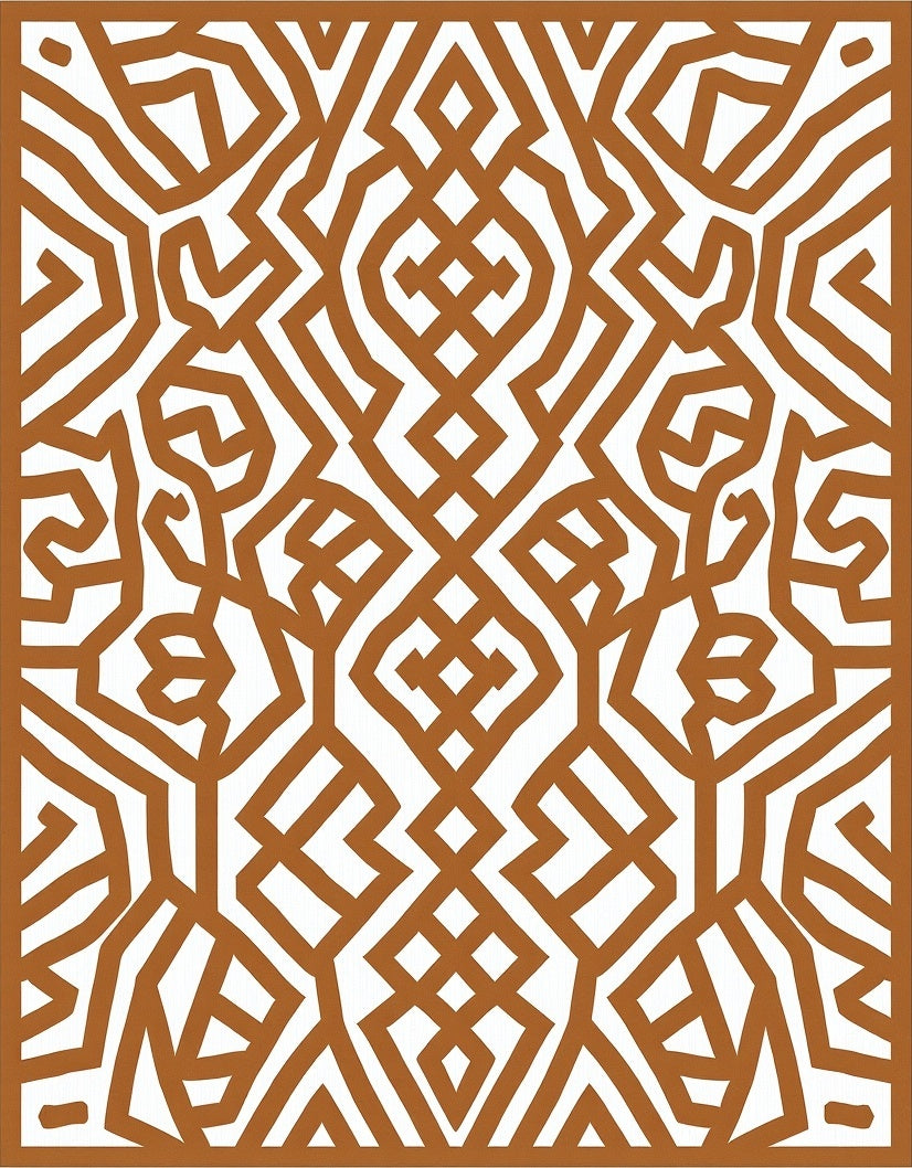 Terracotta Geometric Maze Abstract Rug