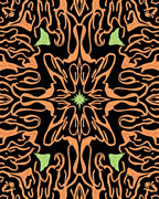 Orange Swirl Starburst Green Leaf Rug