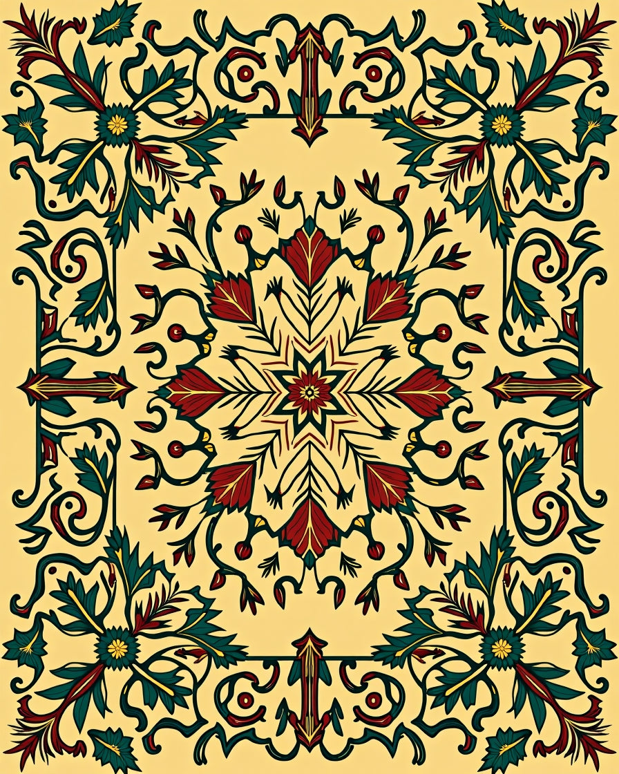 Crimson Teal Floral Medallion Swirl Rug