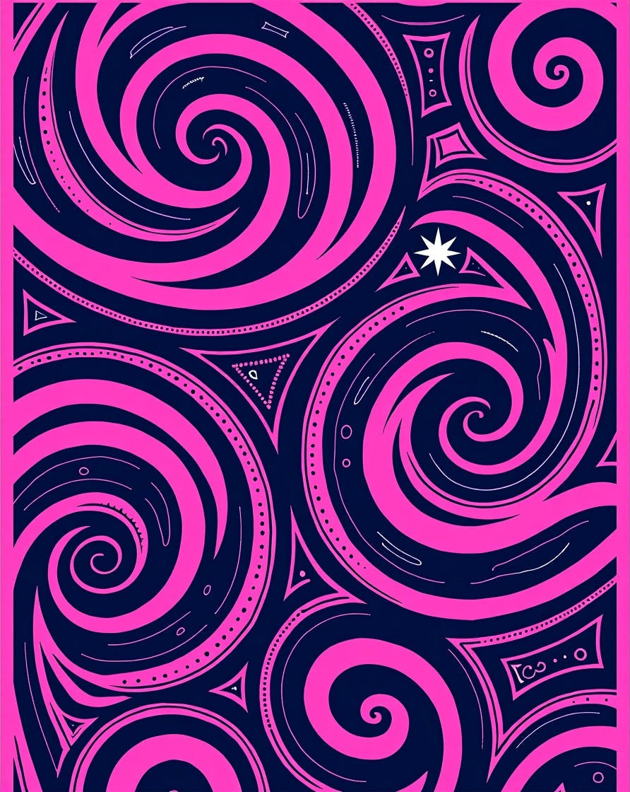 Vibrant Pink Swirls Dark Navy Rug