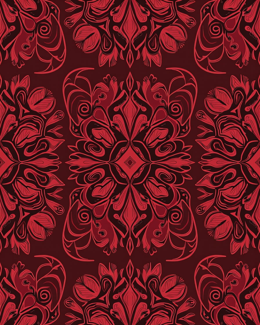 Deep Red Floral Mandala Rug