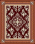 Rich Burgundy Cream Floral Frame Rug