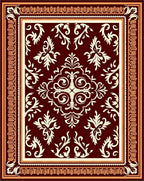 Rich Burgundy Cream Floral Frame Rug