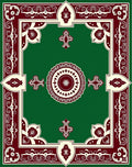 Deep Green Burgundy Floral Medallion Rug