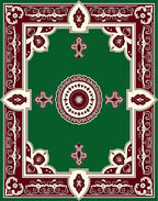 Deep Green Burgundy Floral Medallion Rug