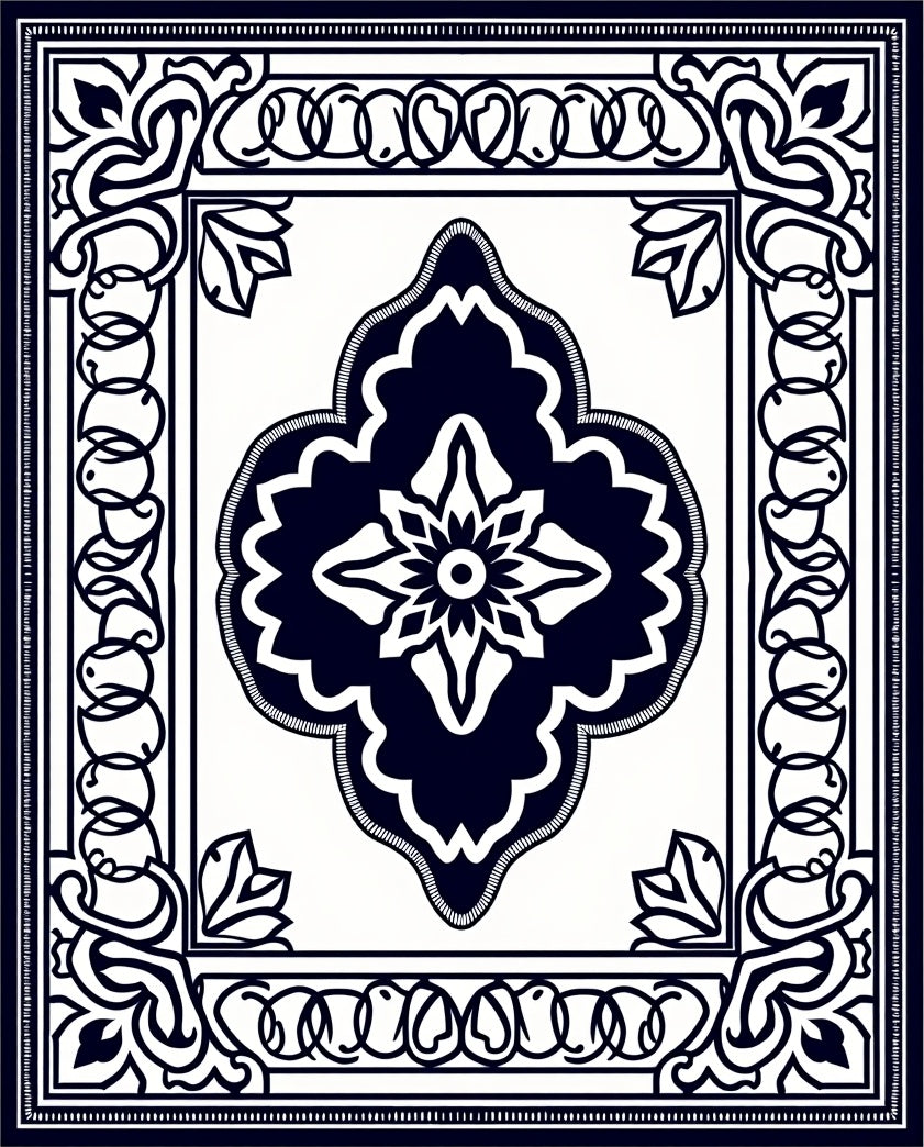 Deep Navy Classic Floral Medallion Rug