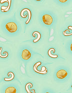 Aqua Gold Whimsical Swirl Shell Rug