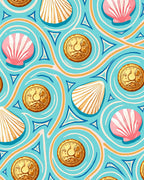 Coastal Seashell Gold Coin Swirls Rug