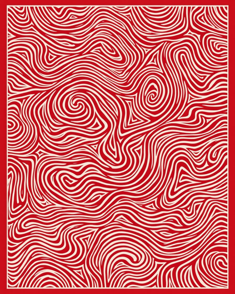 Crimson White Abstract Swirl Rug