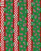 Green Red And White Abstract Shapes Rug