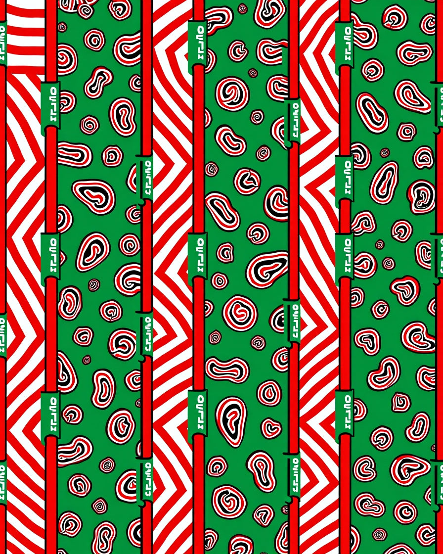 Green Red And White Abstract Shapes Rug
