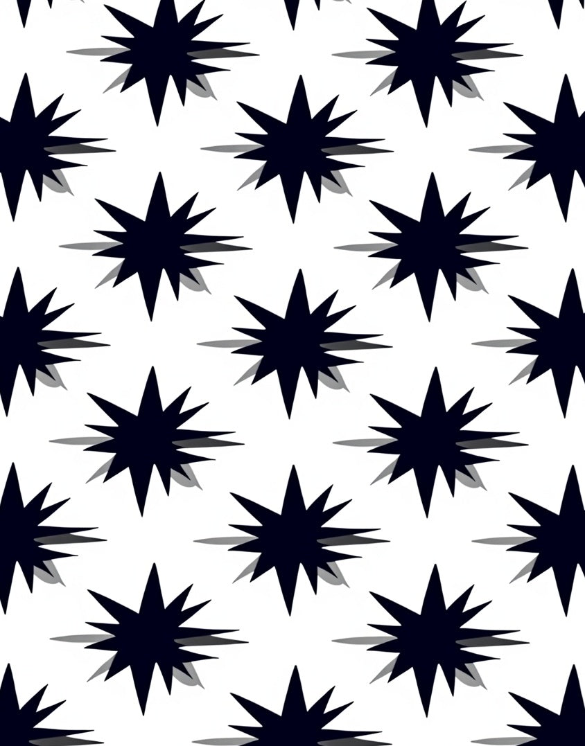 Spiky Starburst Shadowed Black White Rug