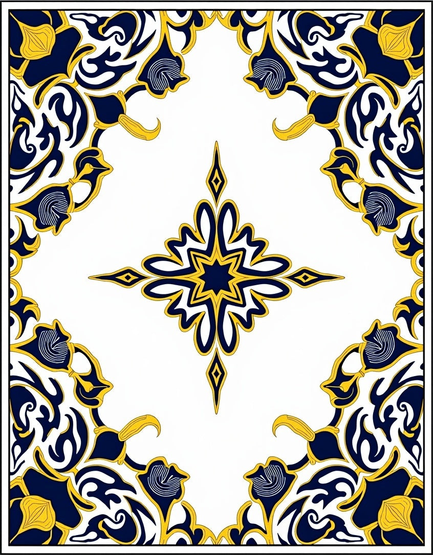 Classic Navy Yellow Floral Starburst Rug
