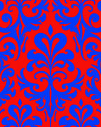 Vibrant Crimson Blue Damask Flourish Rug