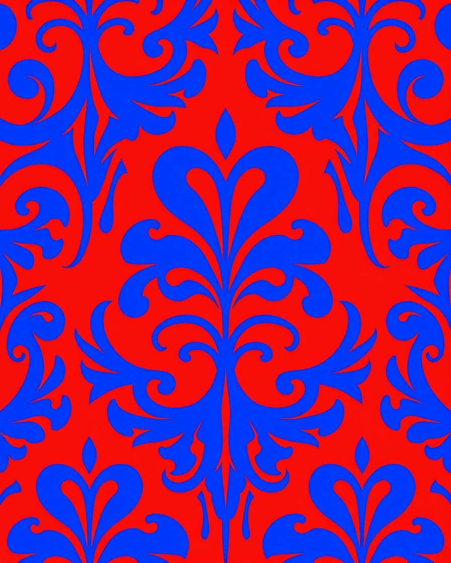 Vibrant Crimson Blue Damask Flourish Rug